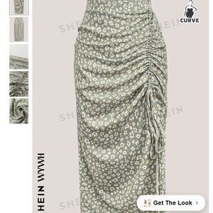 Plus Size Floral Print Drawstring Slit Skirt